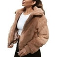 thumbnail image 4 of Womens Ladies Thick Warm Teddy Bear Pocket Fleece Jacket Coat Zip Up Outwear Overcoat Brown, 4 of 4