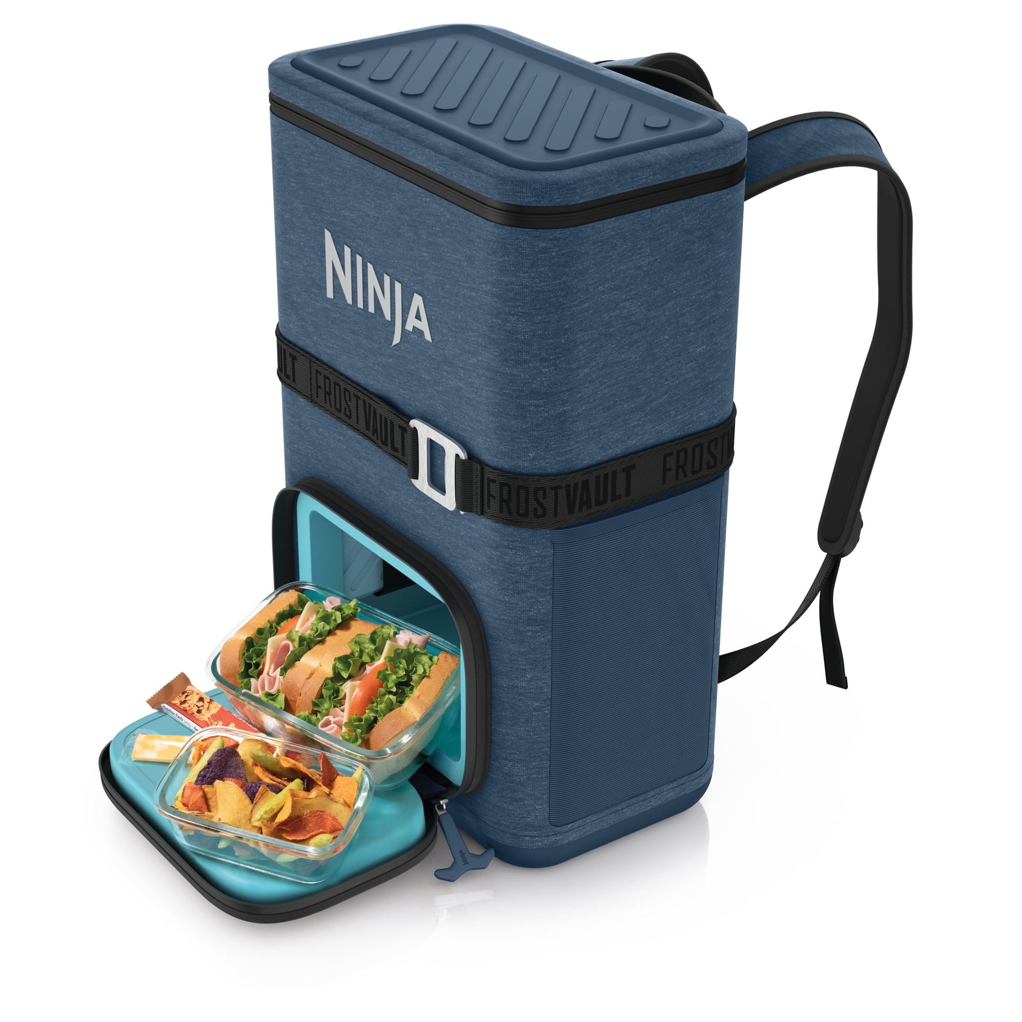Ninja FrostVault Go 24-Can Backpack Soft Cooler with Cold Dry Zone Storage, Premium Heavy Duty Insulated Cooler, Keeps Ice For Hours, FF124NV Lakeshore Blue