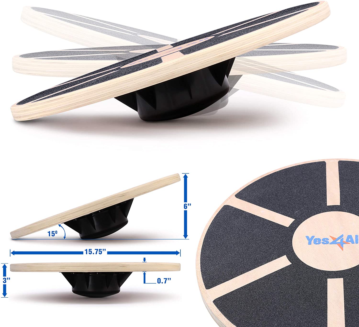Yes4All Versatile Wooden Wobble Balance Trainer Board with 360 Degree Rotation, Balance Board for Standing Desk, Core Training, Exercise Balance Stability Trainer 15.75 inch - image 3 of 8