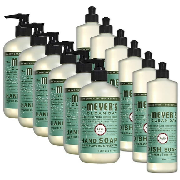 Liquid Hand Soap and Liquid Dish Soap Combo 6 Packs Liquid Hand Soap 12.5 Fl oz & 6 Packs Dish Soap 16 Fl oz, Basil Scent