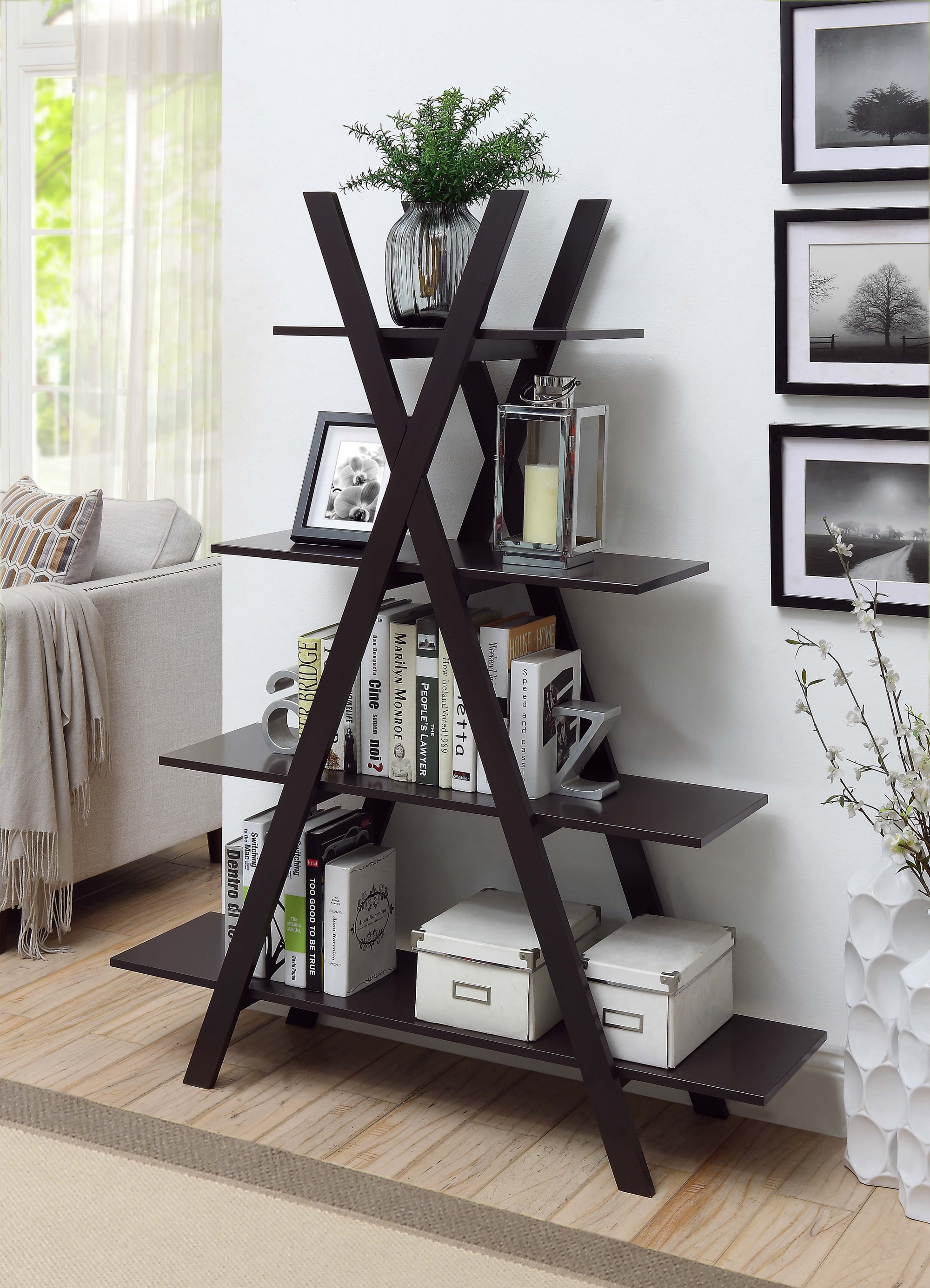 Convenience Concepts Oxford A Frame Bookshelf Espresso