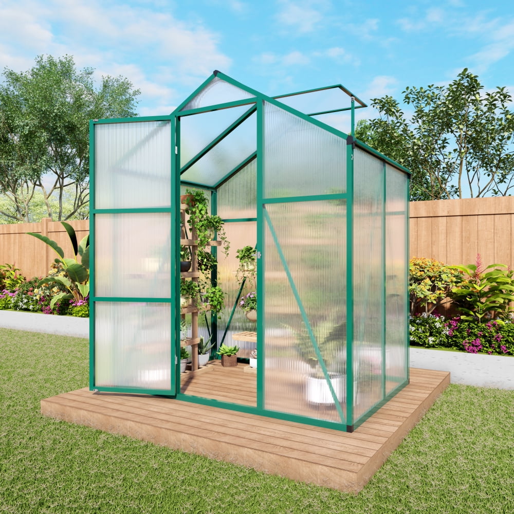 6x4 FT Tall-Height Windproof Greenhouse - Aluminum Frame with Raised Base & Anchors for All-Season Use