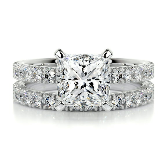 Edge Jewel Princess Cut 2 Ct Sparkling Diamond Ring for Women - 14K White Gold Plated Ring - Twin Eternity Bands - Wedding Engagement Jewelry - Gift for Her