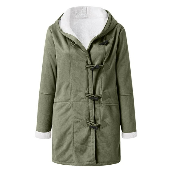 EnJoCho Girls Suede Lined Duffle Coat Long Sleeve Hooded Jacket Winter Fall Warm Solid Color Cute Outerwear 2025 New Classic Style