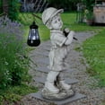 thumbnail image 2 of Exhart Little Boy Garden Statue with Solar Lantern, 17 inches, Resin, Natural, 2 of 6
