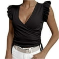 thumbnail image 2 of Fiudx Tops para Mujer Camiseta de Manga Corta con Cuello En V y Volantes con Cordones y Top Plisado con Cordón para Mujer, 2 of 6