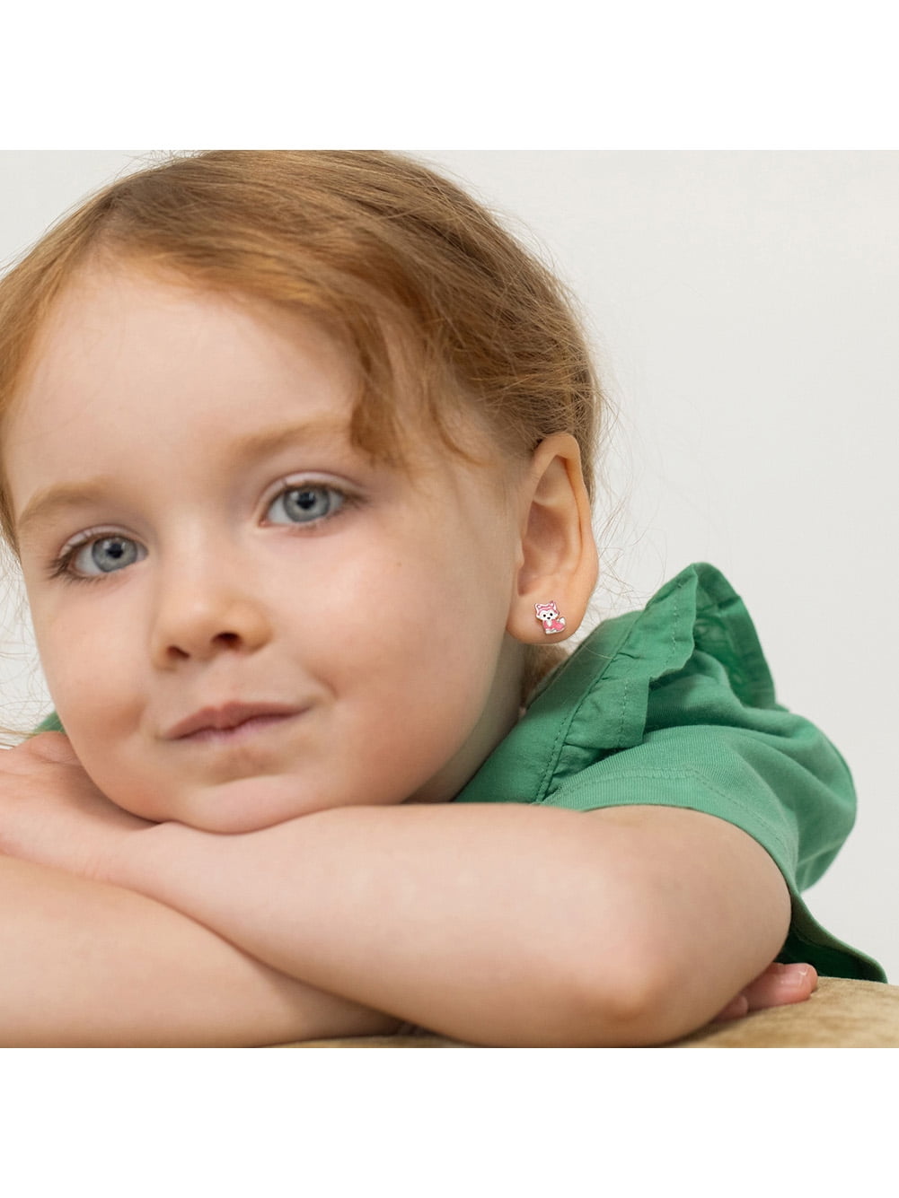 Little Fox Kids / Childrens / Girls Earrings Screw Back Enamel - Sterling Silver