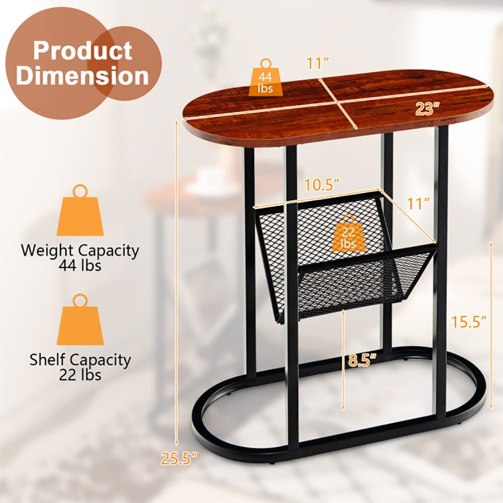 Finihen End Side Table, Sofa Side Table, Bed Side Table, 2-tier Oval Narrow Bedside End Table, for Living Room, Bedroom, Rustic Brown Finihen End Side Table, Sofa Side Table, Bed Side Table, 2-tier Oval Narrow Bedside End Table, for Living Room, Bedroom, Rustic Brown