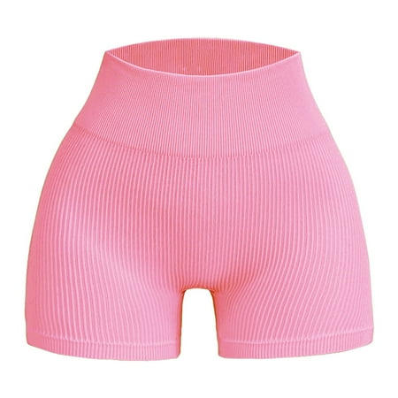WNVMWI Womens Shorts High Waisted Shorts for Women High Waist Jean Shorts for Women Workout Sport Seamless Ribbed Shorts Yoga Outfits Pants Casual Shorts Hot Pants Workout Bottoms Jean Short Pink L