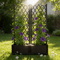 Zimtown Raised Garden Bed with Trellis for Climbing Plants, Planter Box with Self Draining Gap, Freestanding Trellis Planter for Outdoor, Patio, Deck, 31.5'' x 15.7'' x 48.2', Brown