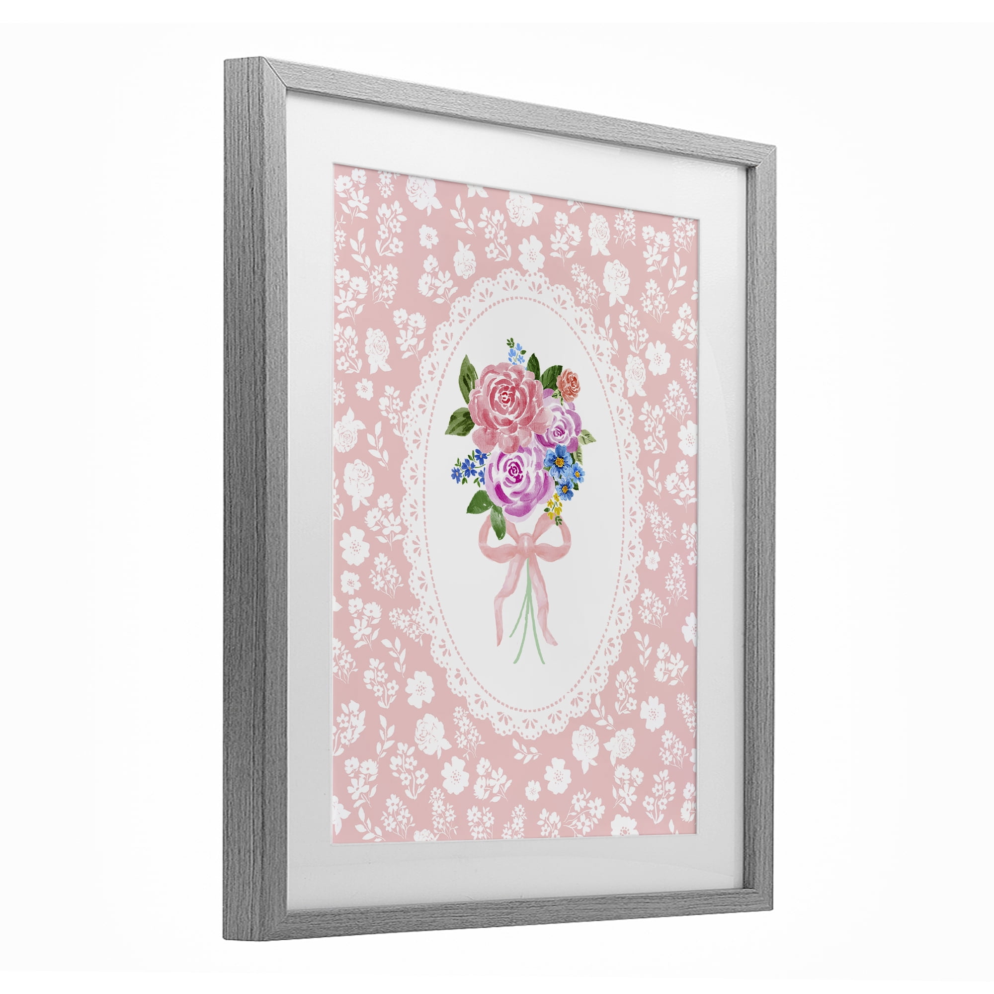 Stupell Industries Peach Feminine Bouquet Gray Framed Print Under Glass, design by Corinne Haig