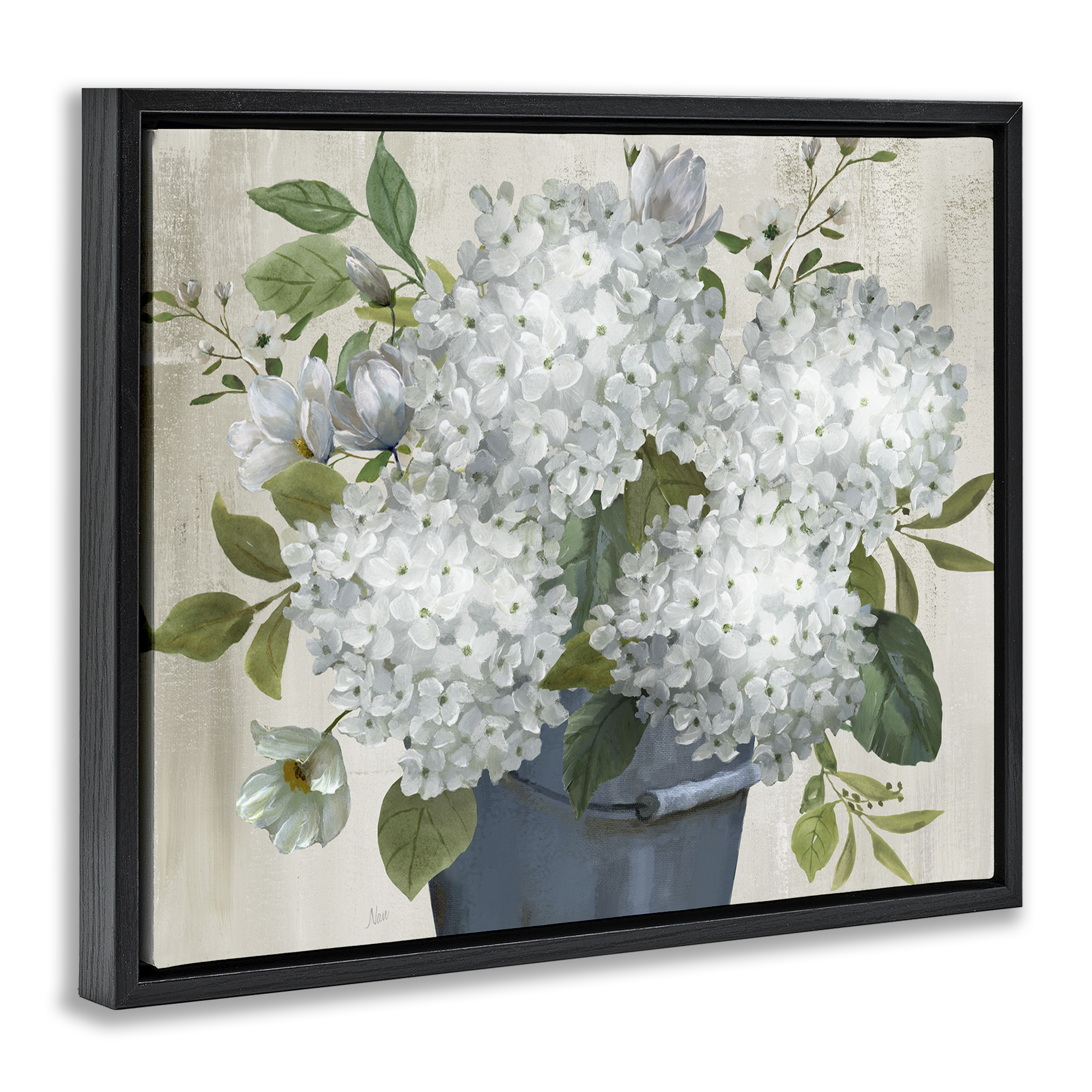 Stupell Industries Country Hydrangea Vase Botanical & Floral Painting Black Floater Framed Art Print Wall Art, 31 x 25