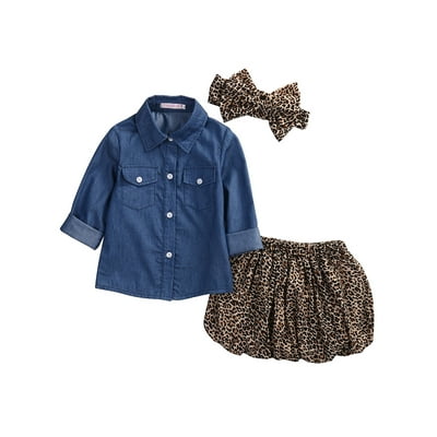 3pcs Baby Clothes for Girls Blue Jean ShirtLeopard Kuwait Ubuy