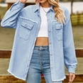 thumbnail image 5 of Summer Tops for Women, Womens Shirts, Trendy Women's Casual Denim Shirt with Fringed Edges for Everyday Wear and Stylish Outfits, 5 of 6