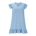thumbnail image 4 of Summer Dresses for Women 2025, Womens’s Solid Color V Neck Summer Ruffle Hem Casual Beach Dress(Sky Blue,S), 4 of 7