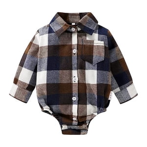 Younger Tree Newborn Plaid Flannel Romper, Long Sleeve
