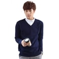 thumbnail image 4 of Suéter de lana de cuello redondo de talla grande para hombre de otoño e invierno, suéter de punto suelto de color sólido, suéter base para hombre, 4 of 5