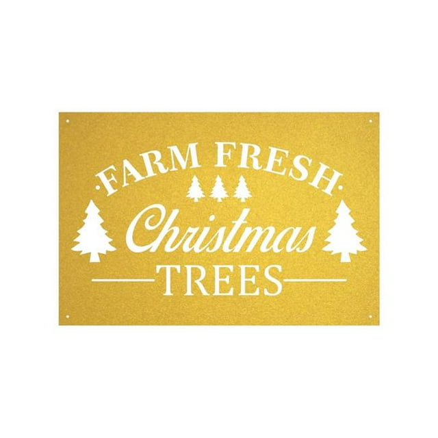 Central Coast Designs CHRISTMASTREES-10GLD 8 x 10 in. Farm Fresh Christmas Trees Script Laser Cut Steel Wall Art, Gold
