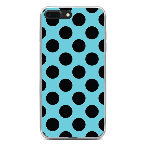DistinctInk Clear Shockproof Hybrid Case for iPhone 7 PLUS / 8 PLUS (5.5" Screen) - TPU Bumper, Acrylic Back, Tempered Glass Screen Protector - Black & Blue Polka Dots