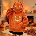 thumbnail image 2 of Kids Halloween Pumpkin Hoodie, Zip Face Cover Jack-o'-Lantern Long Sleeve Pullover Sweatshirt with Pocket, Soft Cozy Top for Boys Girls Trick-or-Treat(Orange19,7-8 Years), 2 of 5