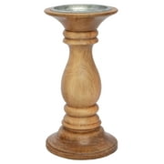 Way To Celebrate Natural Wood Home Decor Pillar Candle Holder, 8"