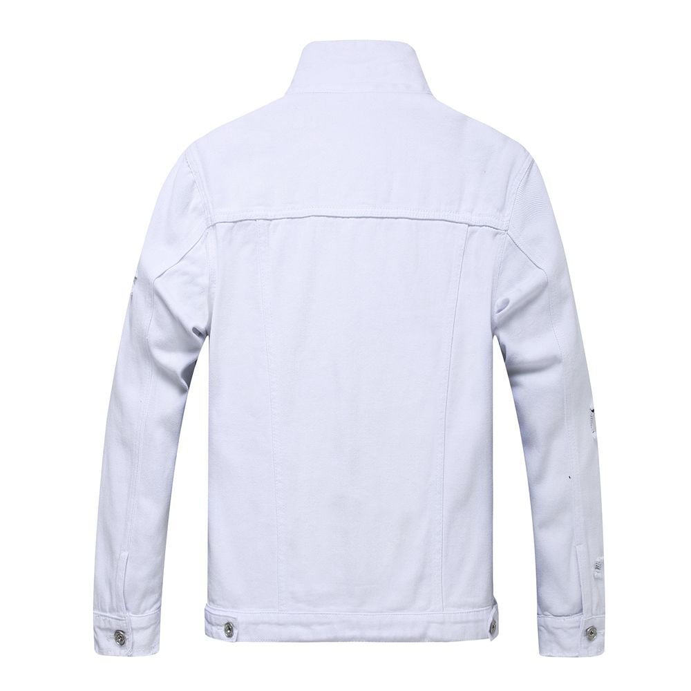 LZLER Men Jean Jackets Distressed Ripped Camouflage Denim Jacket