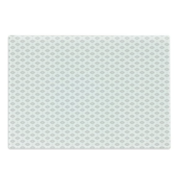Damask Grey Cutting Board, Symmetric Lattice with Floral Ornament and Polka Dots on Plain Backdrop, Decorative Tempered Glass Cutting and Serving Board, in 3 Sizes, by Ambesonne