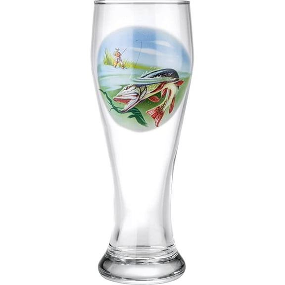 Victoria Bella 42116-10 European Made Classic Pilsner Glasses. 14oz "The Fishing. Pike" Pattern.