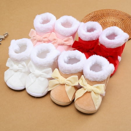 

URMAGIC 0-18M Newborn Baby Girls Boots Winter Infant Soft Sole Anti-Slip Shoes Toddler Solid Bowknot Snow Warm Boots