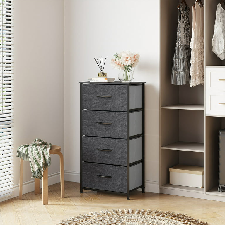 Yintatech 4 Drawers Dresser Shelf Organizer Bedroom Bedside Storage Tower Black Grey