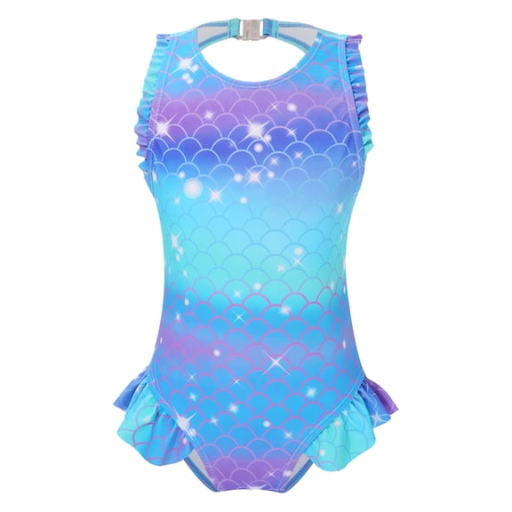 Alvivi Little Girls One Piece Swimsuits Ruffled Quick Dry Beach Swimwear Mermaid Bathing Suit Blue 7-8
