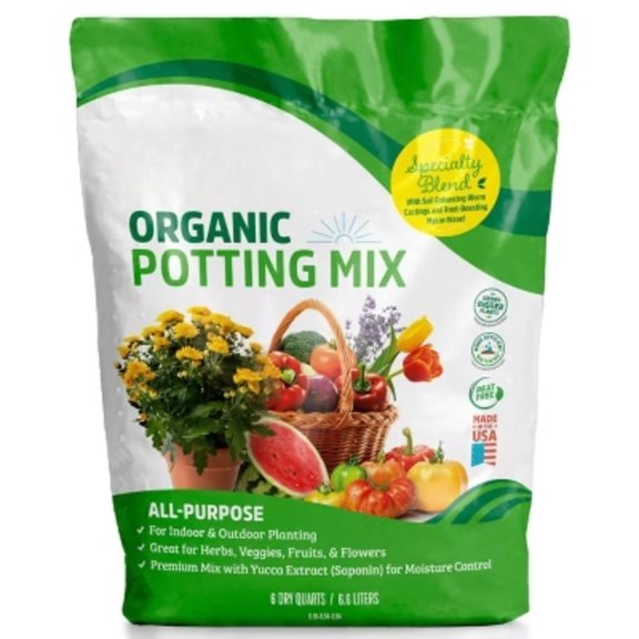 6qt Organic Potting Mix All Purpose: OMRI Certified, for Patio & Garden