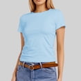 thumbnail image 2 of Likimi Womens T Shirt Short Sleeve Crew Neck Solid Color Slim Fit Basic Comfortnable Tee Light Blue Size L, 2 of 4