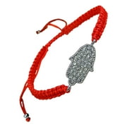 Silver CZ Crystal Hamsa Pendant Red String Bracelet