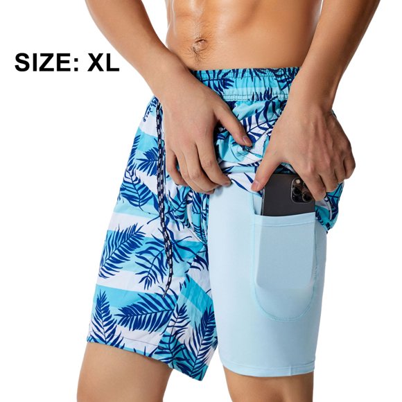 Men's Swim Trunk with Compression Liner Bathing Suit Quick Dry Swim Shorts with Boxer Brief Liner