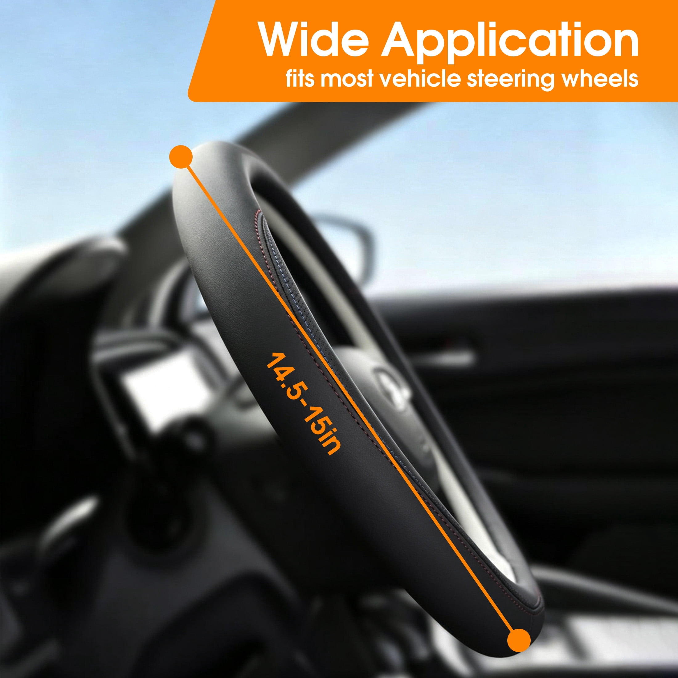 Car Steering Wheel Cover, Breathable Perforated Anti Slip Steering Wheel Protector, Universal Auto Steering Wheel Wrap for Most Vehicles, 14.5-15 Inch