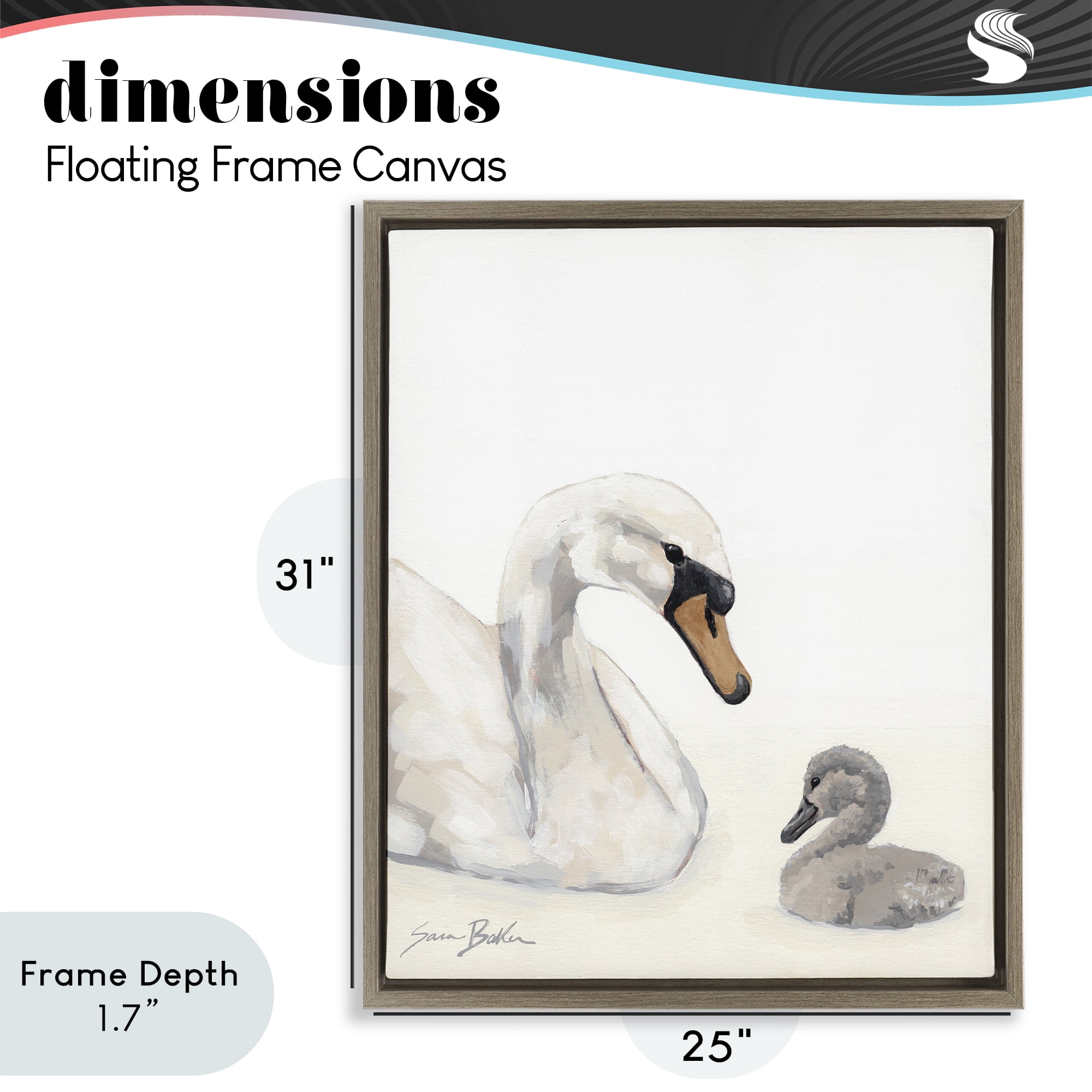 Stupell Industries Mother Swan & Cygnet Brown Framed Floater Canvas Wall Art, design by Sara Baker