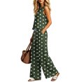 thumbnail image 6 of Women's Polka Dot Two Piece Matching Suit Crew Neck Sleeveless Top and High Waist Wide Leg Pocket Pants Light Thin Streetwear Casual Outfit Green, 6 of 6