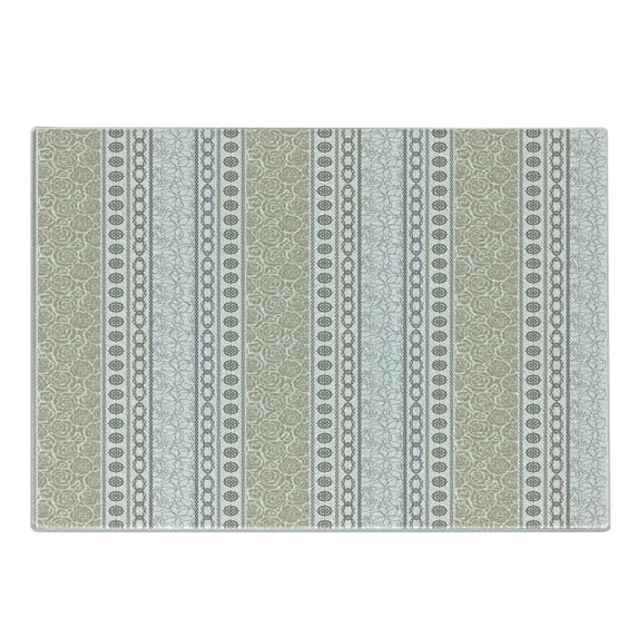 Rose Cutting Board, Vintage Vertical Borders with Abstract Blossoms and Classical Victorian Motifs, Decorative Tempered Glass Cutting and Serving Board, Small Size, Grey Tan and White, by Ambesonne