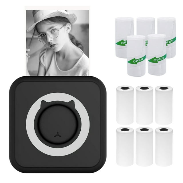 Zootealy Portable Mini Bluetooth Thermal Printer with Lithium Battery - Black, Supports Multiple Printing Functions and Paper Types, Includes 6 Thermal Paper Rolls + 5 Adhesive Rolls