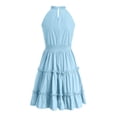 thumbnail image 6 of Gubotare Girl's Halter Neck Sleeveless Summer Dress Tie Waist A-line Sundress Mini Swing Pleated Dress for Girls (Light Blue,6-7 Years), 6 of 7