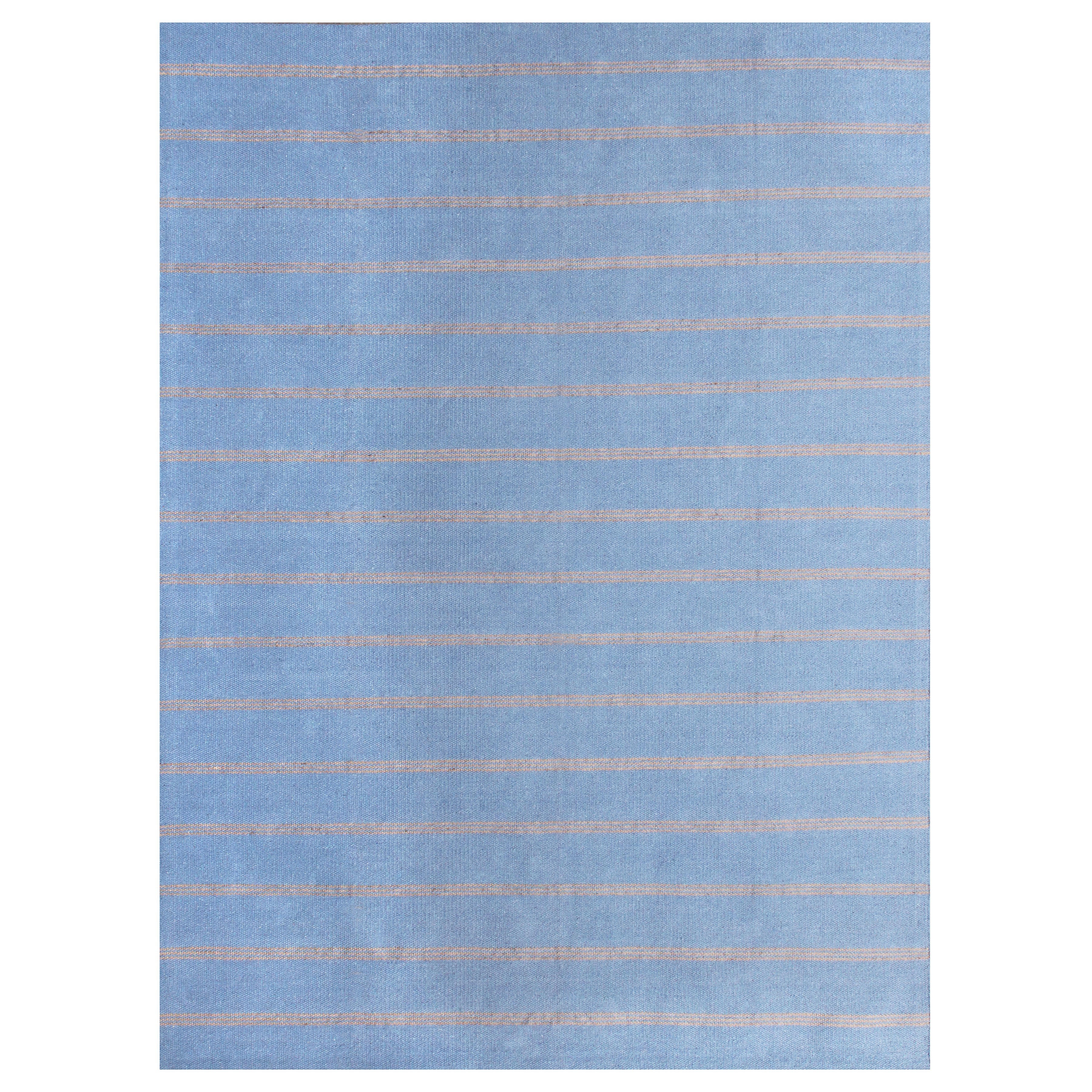 Ox Bay Hadley 7'9" x 9'9" Light Blue/Tan Striped Braided Jute Indoor Area Rug