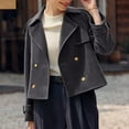 thumbnail image 4 of qucoqpe Women's Fall Winter Fashion Leather Jacket Long Sleeve Double Breasted Button Suede Jacket Coat, 4 of 5