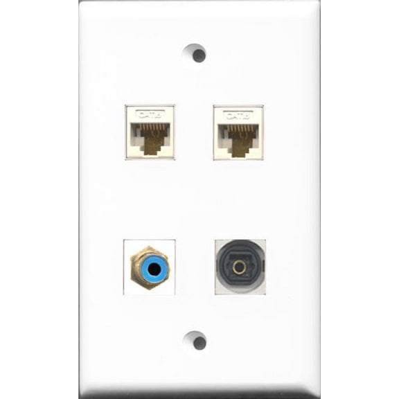 RiteAV 1 Port RCA Blue and 1 Port Toslink 2 Port Cat6 Ethernet White Wall Plate