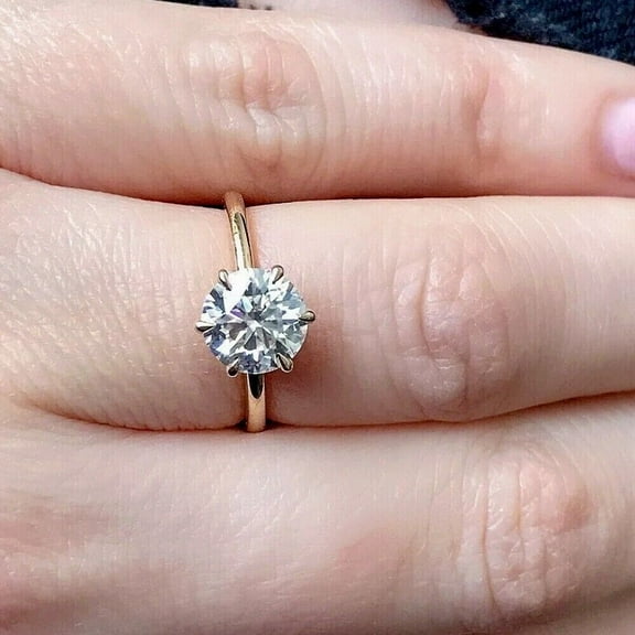 1Ct Lab Created Diamond Round Cut Solitaire Fancy Engagement Ring 14K Yellow Gold Plated