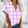 thumbnail image 2 of WREESH Women's 2025 Summer Button Down Shirts Casual Short Sleeve Plaid Printed Blouses for a Classic Style Purple, 2 of 5