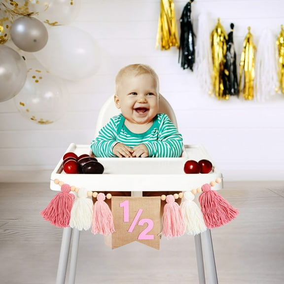 WHAMVOX Hemoton High Chair Banner 1/2 Highchair Birthday Banner 6 Month Birthday Decorations