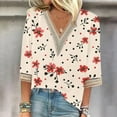 thumbnail image 2 of Womens Blouses Long Sleeve Fashion Women's Summer V-Neck 3/4 Sleeve Lace Splicing Solid Casual T-Shirt Blouse Top, 2 of 5