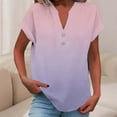 thumbnail image 4 of XPMWRP Women's Boho Shirts Linen-Like V Neck Gradient Color Tunic Tops Button Short Sleeve Summer Breathable Loose Vacation Blouse Purple XXXL, 4 of 6