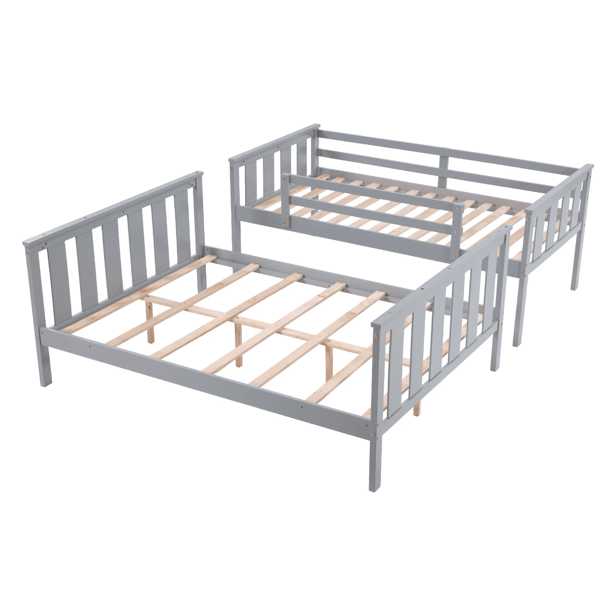 MAYEERTY Twin over Full Bunk Bed with Flexible Ladder, Kids Solid Wood Bed Frame, Non-Toxic Finishes, No Box Spring Needed, Gray